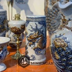Ống hương Rồng men rạn đắp nổi Bát Tràng