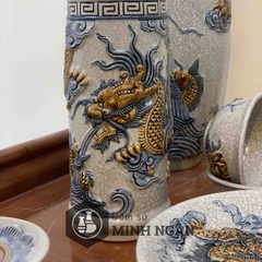 Ống hương Rồng men rạn đắp nổi Bát Tràng