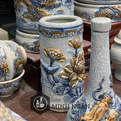 Ống hương Sen men rạn đắp nổi Bát Tràng