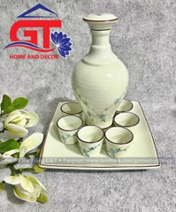 Bộ nậm rượu đào xanh men kem