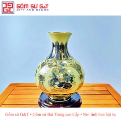 Lọ hoa tứ cảnh men rạn bóng vẽ vàng