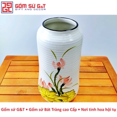 Lọ hoa thắt eo vẽ sen hồng