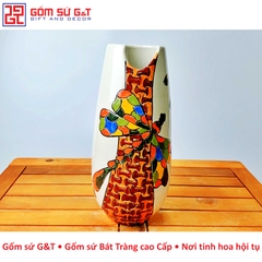 Lọ hoa bom khoét miệng khắc chuồn chuồn ớt