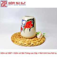 Lọ hoa cổ thẳng khắc chuồn chuồn ớt