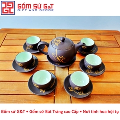 Bộ trà nâu vẽ sen vàng