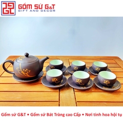 Bộ trà nâu vẽ sen vàng