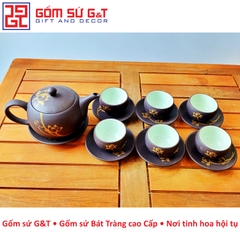 Bộ trà nâu vẽ sen vàng