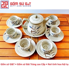 Bộ trà hồng sa cỏ xước trắng