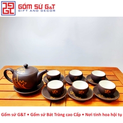 Bộ trà nâu vẽ sen vàng