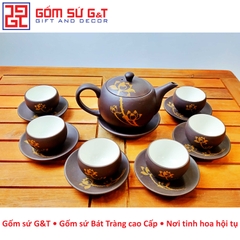 Bộ trà nâu vẽ sen vàng