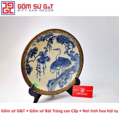 Đĩa cảnh tùng hạc rạn bọc đồng