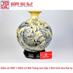 Bóng hút tài lộc sen cá men rạn bóng khắc nổi