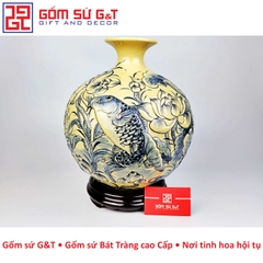 Bóng hút tài lộc sen cá men rạn bóng khắc nổi