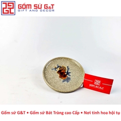 Đĩa trầu thấp men rạn đào trường thọ nổi