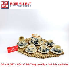 Bộ trà vuông sơn thủy men rạn