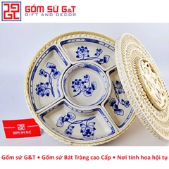 Khay mứt vẽ sen cành
