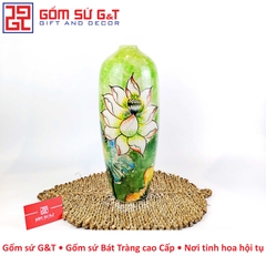 Lọ hoa dáng bom khắc sen