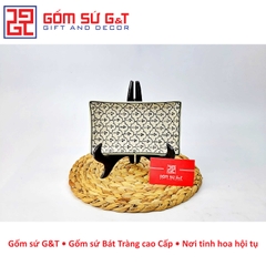 Khay chữ nhật men xanh đồng vẽ hoa bèo