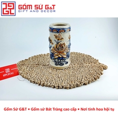 Ống hương men rạn sen nổi chân cao