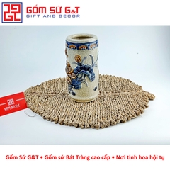 Ống hương men rạn sen nổi chân cao