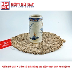 Ống hương men rạn sen nổi chân cao
