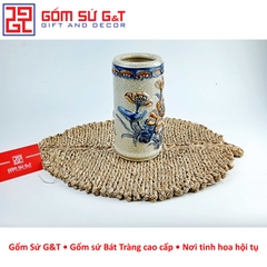 Ống hương men rạn sen nổi chân cao