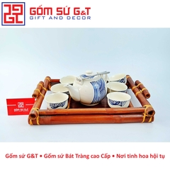 Bộ trà vẽ kẻ sóng khay gỗ