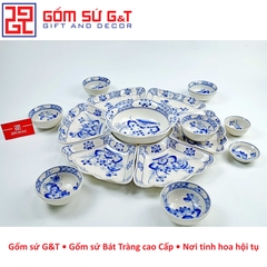 Bộ đồ ăn mặt trời vẽ sen xanh