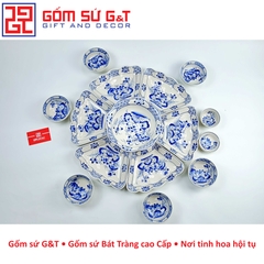 Bộ đồ ăn mặt trời vẽ sen xanh