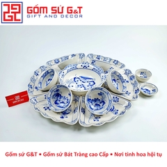 Bộ đồ ăn mặt trời vẽ sen xanh