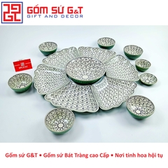 Bộ mặt trời vẽ hoa bèo men xanh đồng