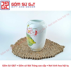 Lọ hoa dáng đèn lồng vẽ sen chuồn