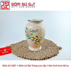 Lọ hoa dáng đùi dế vẽ chim hoa phù dung