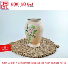 Lọ hoa dáng đùi dế vẽ chim hoa phù dung