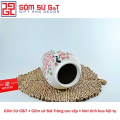 Lọ hoa dáng đèn lồng vẽ đào hồng