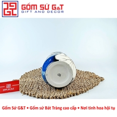 Lọ hoa men hỏa biến lá dứa miệng thấp vẽ sen