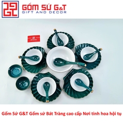 Bộ đồ ăn đĩa sò xanh vàng kim