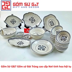 Bộ đồ ăn 10 người vẽ hoa móc set 2
