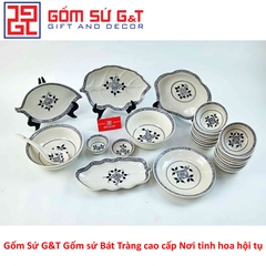 Bộ đồ ăn 10 người vẽ hoa móc set 2