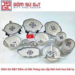 Bộ đồ ăn 10 người vẽ hoa móc set 1