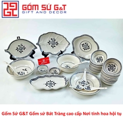 Bộ đồ ăn 10 người vẽ hoa móc set 1