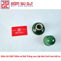 Ống tăm men xanh đồng vẽ hoa bèo
