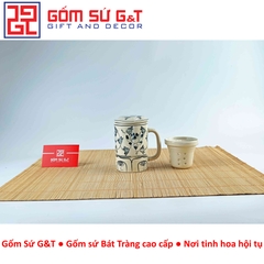 Cốc lọc trà vẽ sen dây