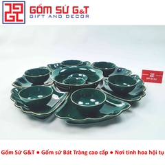 Bộ đồ ăn mặt trời xanh cổ vịt vẽ vàng kim