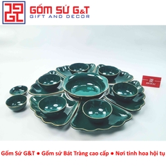 Bộ đồ ăn mặt trời xanh cổ vịt vẽ vàng kim