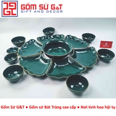 Bộ đồ ăn mặt trời xanh cổ vịt vẽ vàng kim