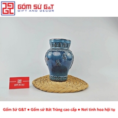 Lọ hoa men hỏa biến cổ thẳng khắc hoa hồng