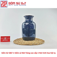 Lọ hoa men hỏa biến dáng phích cổ thấp vẽ sen