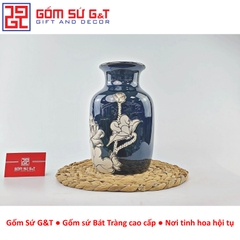 Lọ hoa men hỏa biến dáng phích cổ thấp vẽ sen