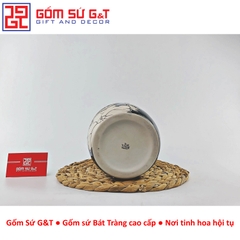 Lọ hoa men hỏa biến dáng phích cổ thấp vẽ sen